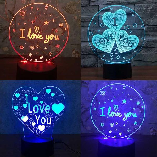 

valentines day girlfriend gift i love you colorful 3d hologram love heart stars lamp night light usb acrylic lights party favor1