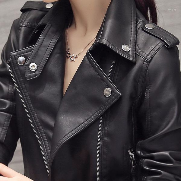 

pu motorcycle leather coat women's short spring and autumn new korean version slim fit large short coat small1, Black