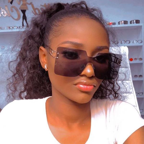 

sunglasses fashion brand on piece rimless for women alloy oversized square gradient sun glasses female hollow shades, White;black