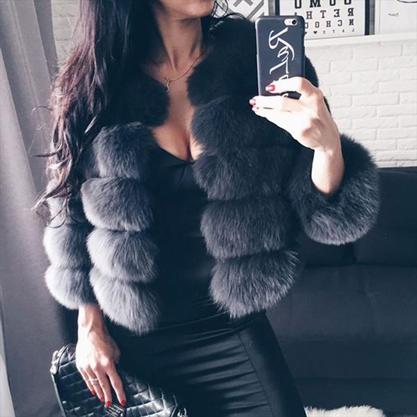 

fur coat black grey elegant women faux fox coats large sizes thick warm winter girls pink fur jacket
