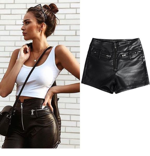 

msxu european and american shorts high waist stretch slim fit buttocks motorcycle pu pants women's pants, Blue