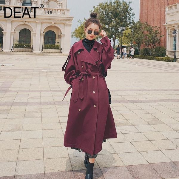 

deat] trench coat women rose red solid belt over size elegant england style lapel collar full sleeve long 2020 new autumn tu3741, Tan;black