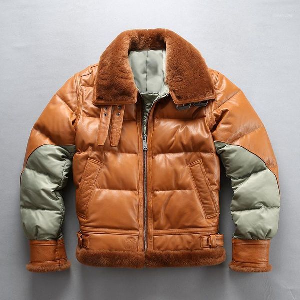 

factory 2018 new men b3 flight jacket fashion spliced genuine sheepskin wool collar down coat cold winter russia coats1, Black
