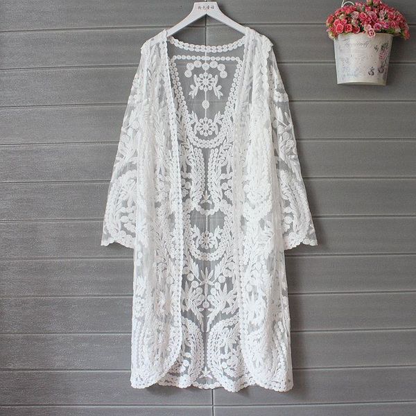 

lace cardigan 2021 summer kimono cardigan women long cardigans embroidery white shirt v neck korean clothes long sleeve beach crochet