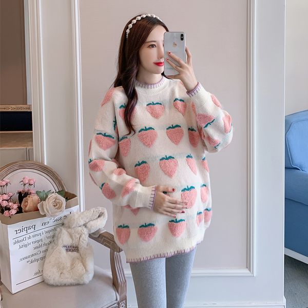 

angel mommy ~ autumn clothes fashion age reduction round neck pullover sweater large size pregnant women's, White