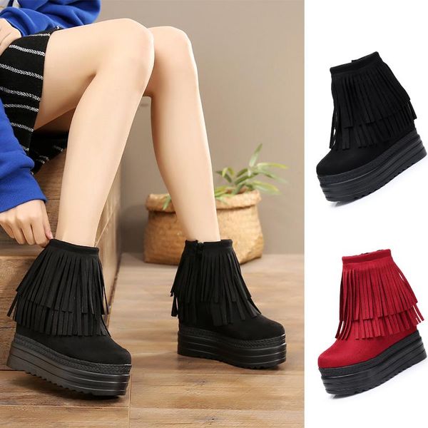 

shoes wedge boots luxury designer winter footwear boots-women round toe mid-calf mid calf rubber low fashion 2020 autumn, Black