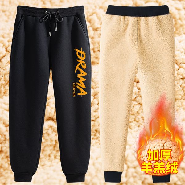 

northeast plush outer cotton cashmere leisure sports thickened men's autumn and winter pants, Black