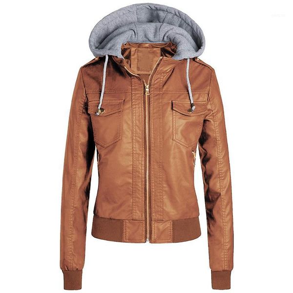 

europe and the united states 2019 winter new ladies thick jacket hooded detachable zipper short leather slim jacket1, Black;brown