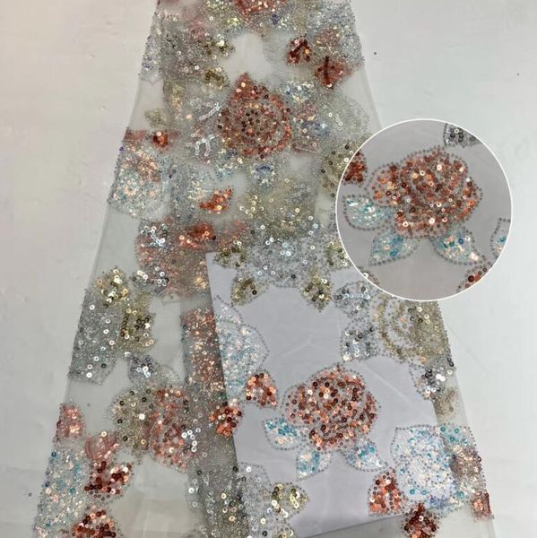 

ribbon fashionable tulle embroidery french net lace fabric yaking-58.8807 with beads for party dress, Pink;blue