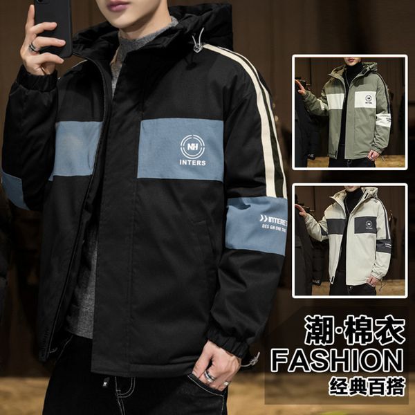 

2021 winter new men's thickened chao brand hooded down cotton padded et, Black