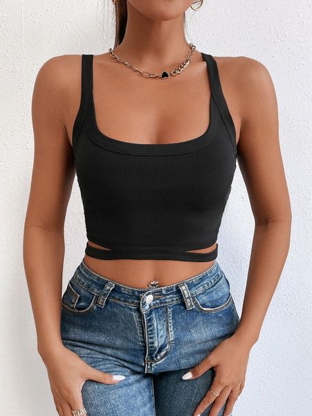 

petite cut out ribbed knit crop cami l06m#, White