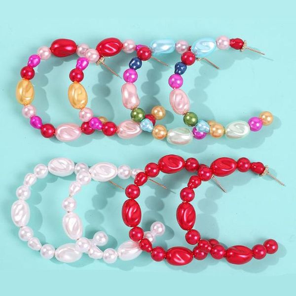 

trendy colorful faux irregular pearl hoop earring new design elegant geometric hoop earring for women gift, Golden;silver