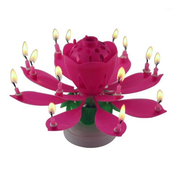 

upgrade multicolor rotating lotus cake candle electronic music candle birthday wedding und sale1