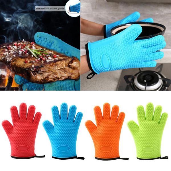 

oven mitts bbq gloves | heat resistant waterproof grill insulated silicone for grilling baking 4 colors