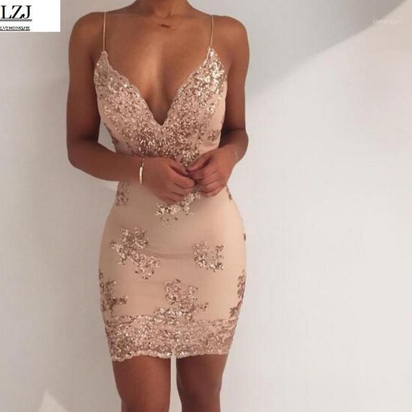

womens gold black sequins dress new v-neck backless women sundress luxury party club wear mini sequined dress vestidos1, Black;gray