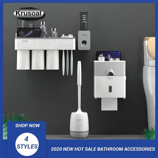 

magnetic adsorption inverted toothbrush holder automatic toothpaste squeezer dispenser paper shelf toilet cleaning brush