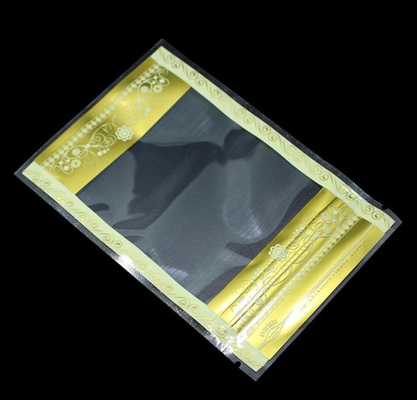 

100pcs stand up gold print with clear window plastic packaging bags zip lock zipper seal food storage packing pouc wmtvqr jjxh