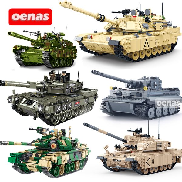 Krieg Militär Armee Loepard 2 II Typ 99 T90 T34 Hauptpanzer Modell Action-Figuren DIY Baustein Ziegel Kinder Spielzeug Kinder Geschenk LJ200928