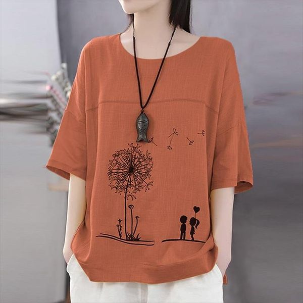 

zanzea autumn women o neck 3 4 sleeve printed blouse cotton linen shirt female casual cartoon tunic chemise loose blusas, White