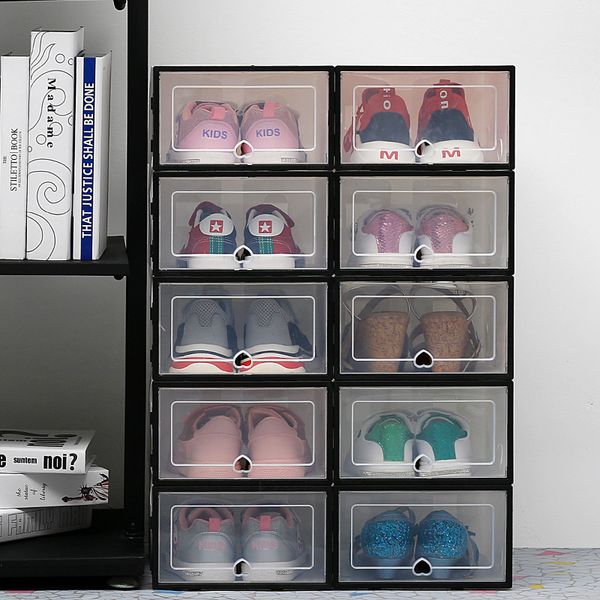 

6pcs/lot transparent shoe box storage shoe boxes thickened dustproof shoes organizer box can be superimposed combination shoe cabinet