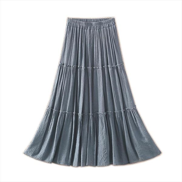 

long cotton skirts fashion womens high waist pleated solid color elastic skirt promotions lady black pink party casual skirts