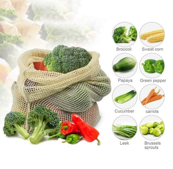

reusable produce for fruit vegetable drawstring 3pcs cotton mesh potato onion storage bags home kitchen organizer suppli