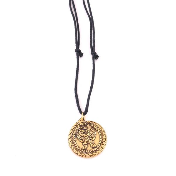 

pendant necklaces vintage dragon with raven charm viking nordic animal amulet adjustable rope necklace for men and women, Silver