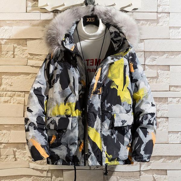 

camouflage cotton-padded coat men winter thicken jacket fashion street thick hooded windbreaker outerwear clothing plus size, Black