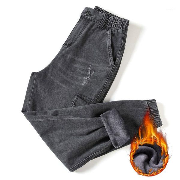 

voreloce men's winter harlan denim jeans fleece thick, comfortable, warm, trendy brand clothing fashionable youth gray pants1, Blue