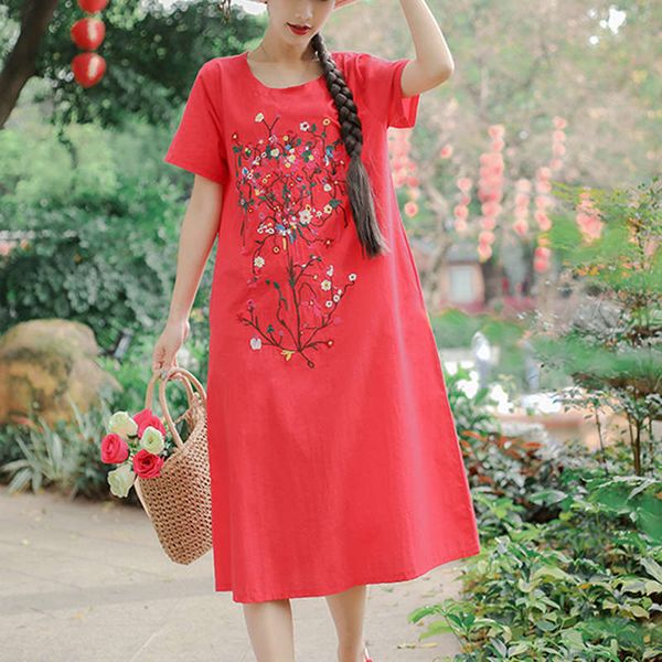 

2019 new large women's national embroidery dress, Black;gray