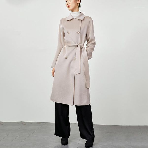 

2020 new elegant gift to girls double breasted wool blend coat women xxl coats high-end ladies woolen cashmere slashes blends1, Black