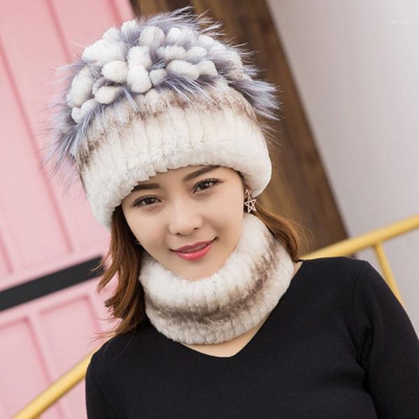 

ethel anderson winter fur hat for women real rex fur hats with silver flower knitted beanies caps genuine cap1, Blue;gray