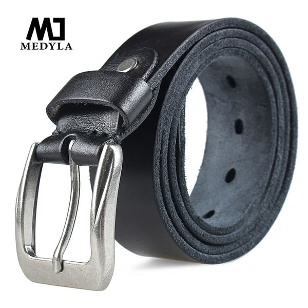 

medyla fashion men's belt natural genuine leather sturdy buckle men vintage belt suitable for jeans casual pants y200520, Black;brown