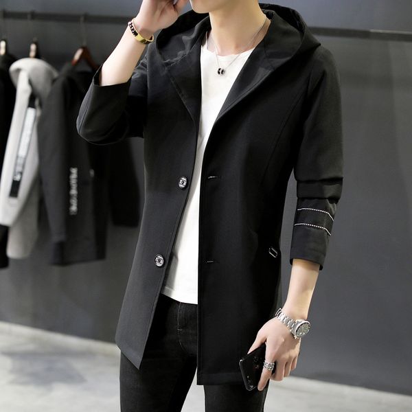 

spring and autumn new large hooded windbreaker men's korean fashion personality slim long sleeve casual coat, Tan;black