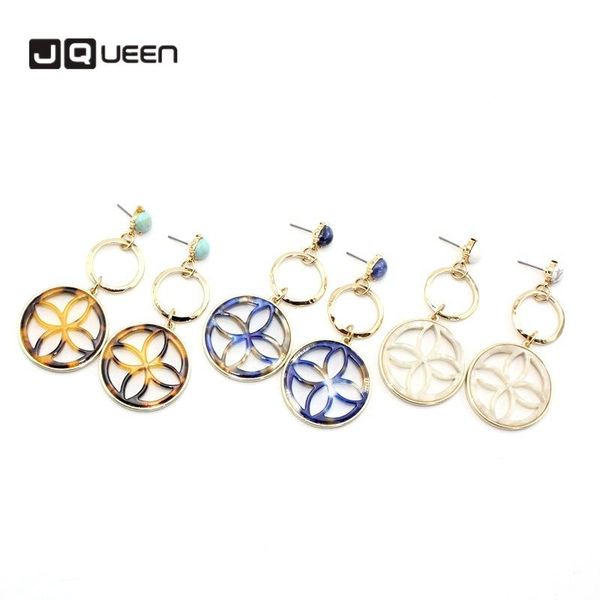 

2020 original design stud earrings european and american jewelry round flower resin inlaid earrings long stone, Golden;silver