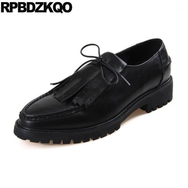 

pointed toe men oxfords shoes handmade genuine leather casual spring tassel runway european pointy creepers lace up black1, Black