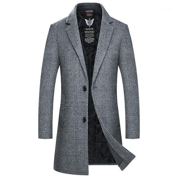 

new luxurious autumn men's winter wool coat business casual long thick slim overcoat jacket male brand clothes1, Black