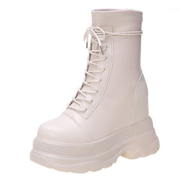 

boots luxury ladies platform fashion 10cm high heels ankle women wedges shoes woman winter warm short plush leather1, Black
