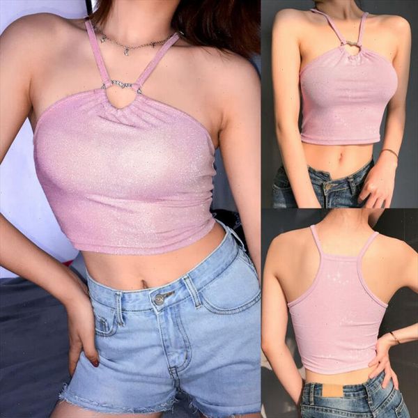 

womens flash crop vest 2021 new heart bling sleeveless tank t shirt s l drop shipping, White