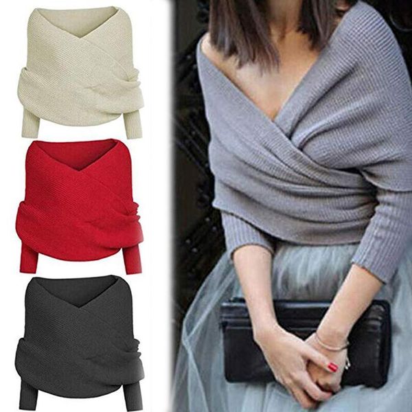 

v neck off shoulder sweater women 2021 casual long sleeve solid pullover female autumn winter knitted, White;black