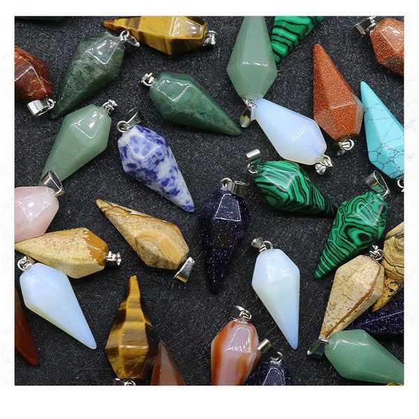 

natural crystal stone necklace hexagonal prism healing point quartz chakra energy pendant pendulum hanging jewelry for w qylgzj, Black