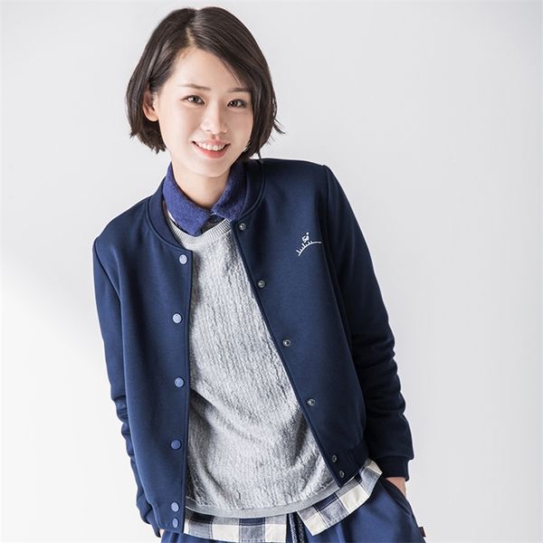 

inman artsy embroidery baseball stand collar short outwear jacket 201210, Black;brown