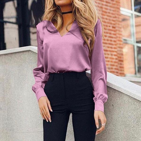 

plus size women chiffon blouse shirt elegant v-neck long sleeve solid casual blouses 2020 ladies korean office 1, White