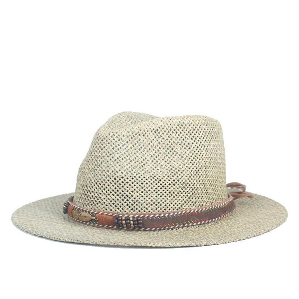 

wide brim hats 100% raffia straw summer women men travel beach sun hat for elegant lady fedora floppy panama sunbonnet size 56-58cm, Blue;gray
