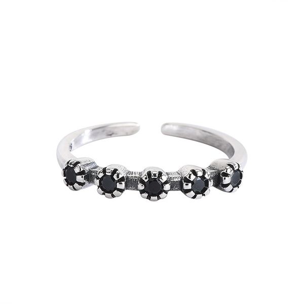 

s925 sterling silver style new fashion ring female retro old black stone open food ring ring