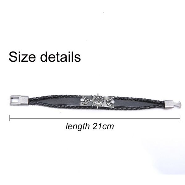 

charm men alloy fashion bracelets for jewelry anchor casual personality handmade genuine leather woven vintage punk brac, Golden;silver