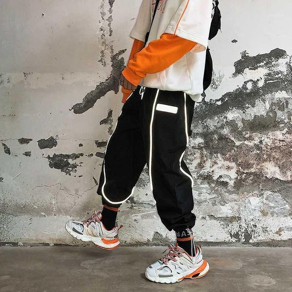 

reflective streetwear cargo pants 2020 harem pants men hip hop sweatpants baggy harajuku korean joggers plus size1, Black