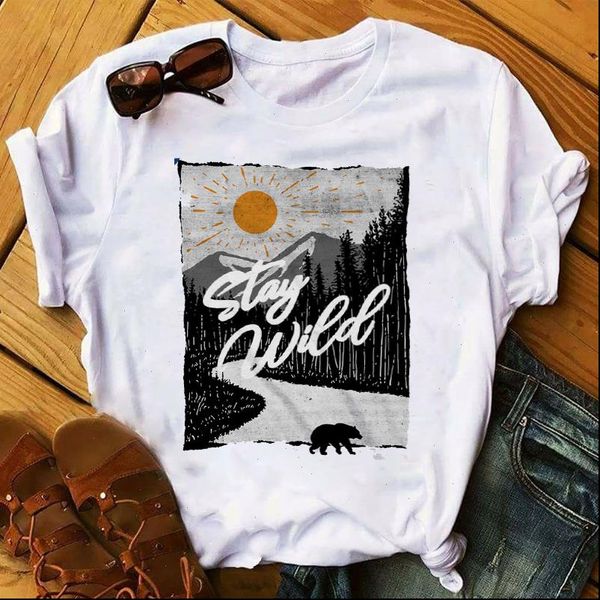 

women 2021 stay wild happy camper fashion clothing print lady womens ladies graphic female t shirt t shirts tee t shirt, White
