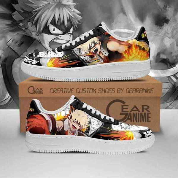 

anime shoes diy boku no hero academia katsuki bakugou casual running sport walking sneakers lightweight tennis, Black;white