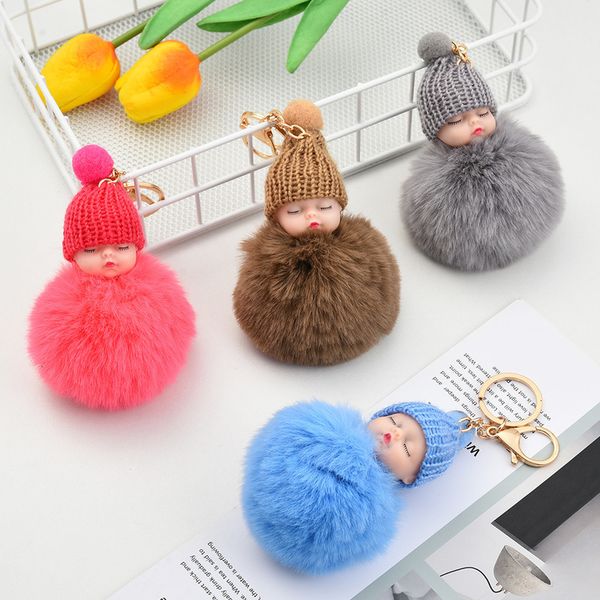 

plush cute doll pendant multicolor hair ball sleeping diy car key chain 53lc, Silver